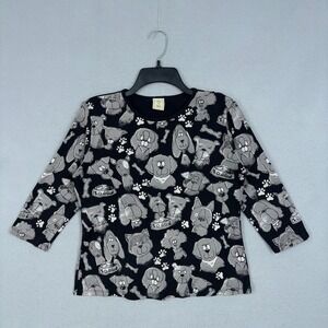 Jess & Jane Shirt Womens Medium Black Dog Medley Novelty Print Art To Wear